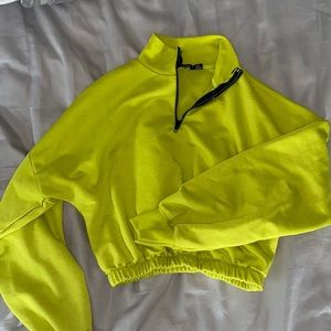 Neon Green Cropped Zip crew neck